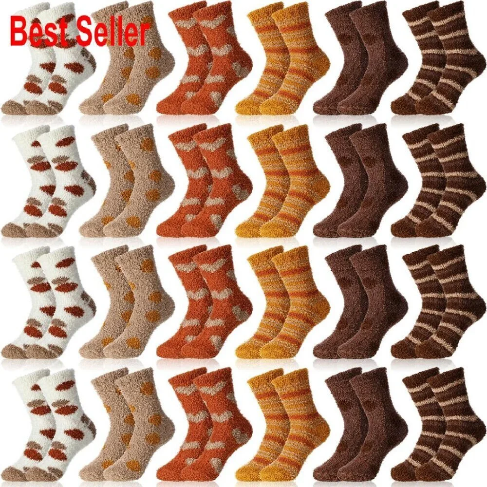 Fuzzy Socks Bulk 24 Pairs Winter Sleeping Slipper Socks Cozy Fleece Warm